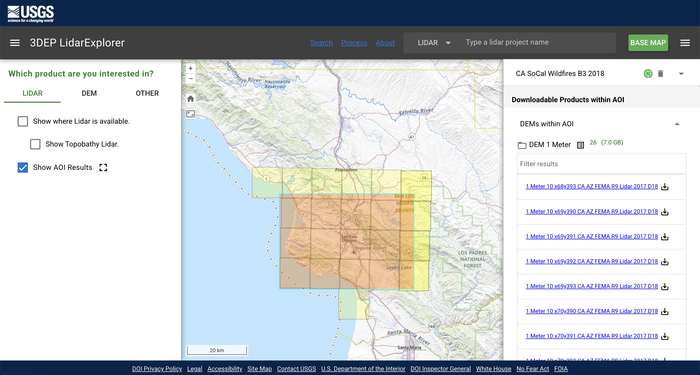 Image showing the individual 1 meter DEM tiles within AIO